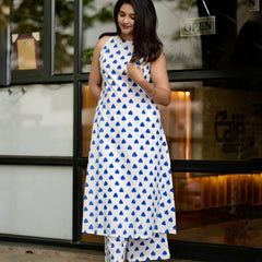 Women’s White Cotton Printed Co-Ord Set with Palazzo