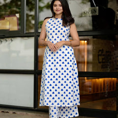 Women’s White Cotton Printed Co-Ord Set with Palazzo