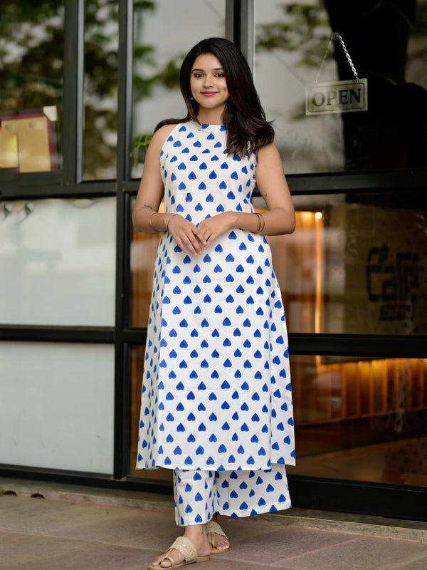 Women’s White Cotton Printed Co-Ord Set with Palazzo