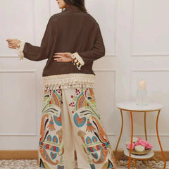 Women’s Coffee Cotton Embroidered Co-Ord Set with Palazzo