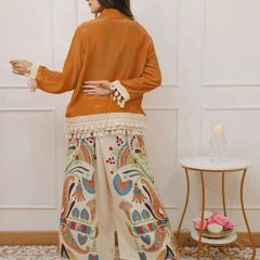 Women’s Coffee Cotton Embroidered Co-Ord Set with Palazzo
