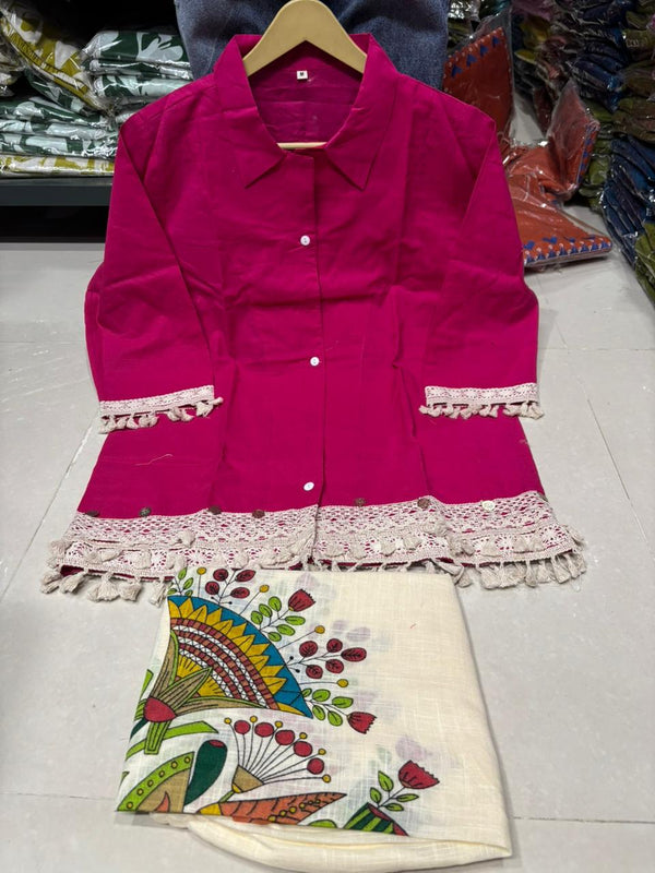 Women’s Coffee Cotton Embroidered Co-Ord Set with Palazzo