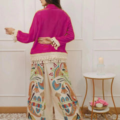 Women’s Coffee Cotton Embroidered Co-Ord Set with Palazzo