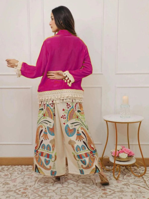 Women’s Coffee Cotton Embroidered Co-Ord Set with Palazzo