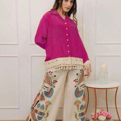Women’s Coffee Cotton Embroidered Co-Ord Set with Palazzo