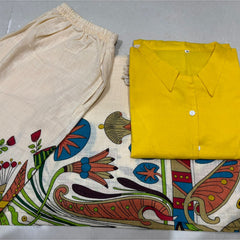 Women’s Coffee Cotton Embroidered Co-Ord Set with Palazzo