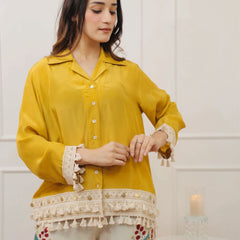 Women’s Coffee Cotton Embroidered Co-Ord Set with Palazzo