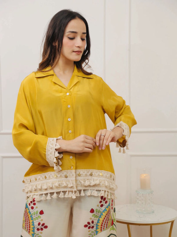 Women’s Coffee Cotton Embroidered Co-Ord Set with Palazzo