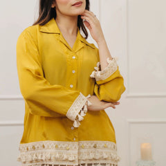 Women’s Coffee Cotton Embroidered Co-Ord Set with Palazzo