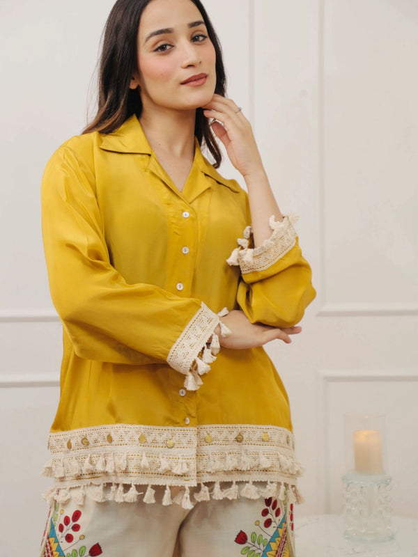 Women’s Coffee Cotton Embroidered Co-Ord Set with Palazzo