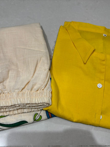 Women’s Yellow Cotton Embroidered Co-Ord Set with Palazzo