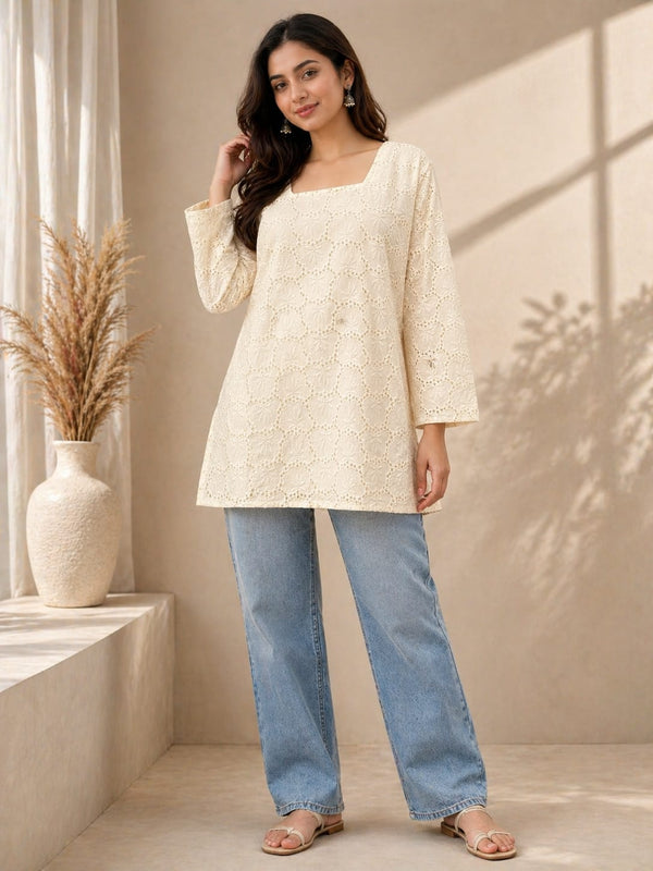 Women’s Off-White Cotton Chikankari Embroidered Top