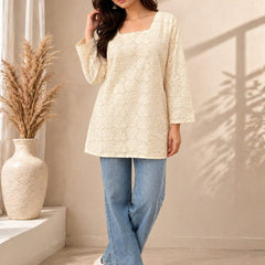 Women’s Off-White Cotton Chikankari Embroidered Top