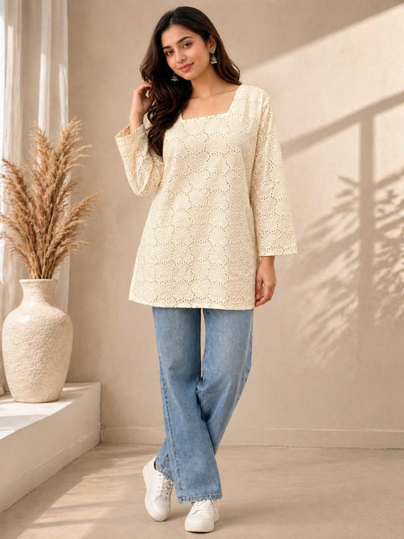 Women’s Off-White Cotton Chikankari Embroidered Top
