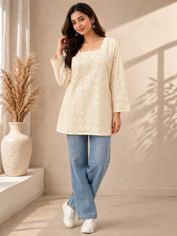 Women’s Off-White Cotton Chikankari Embroidered Top