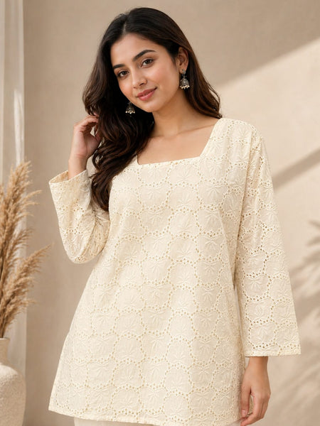 Women’s Off-White Cotton Chikankari Embroidered Top