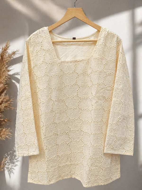 Women’s Off-White Cotton Chikankari Embroidered Top