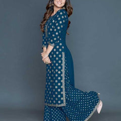 Women’s Maroon Rayon Gold Print Kurti Palazzo Set