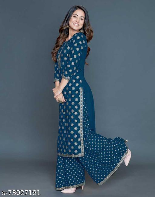 Women’s Maroon Rayon Gold Print Kurti Palazzo Set