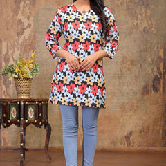 Women’s Multicolour Rayon Floral Printed Short Kurti