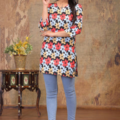 Women’s Multicolour Rayon Floral Printed Short Kurti
