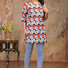 Women’s Multicolour Rayon Floral Printed Short Kurti