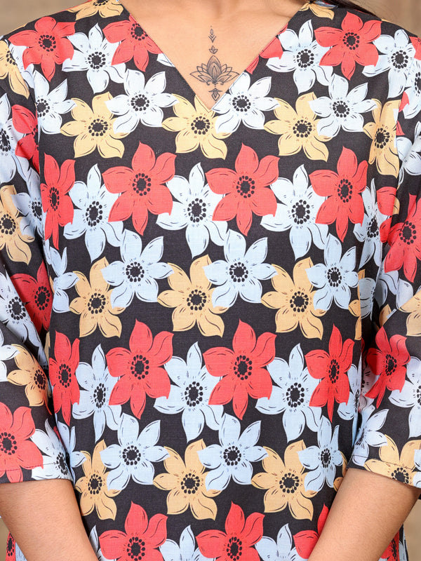 Women’s Multicolour Rayon Floral Printed Short Kurti
