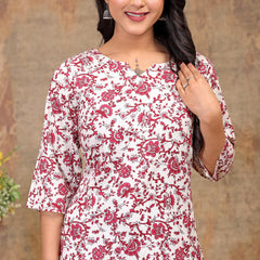 Women’s Cream Rayon Floral Printed Straight Short Kurti