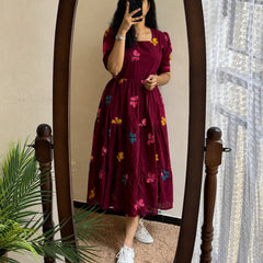 Women's Butterfly Purple Printed Rayon Midi Dress