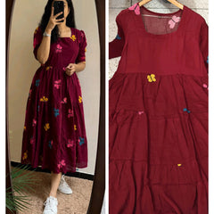 Women's Butterfly Maroon Printed Rayon Midi Dress