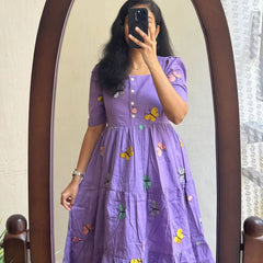 Women's Butterfly Maroon Printed Rayon Midi Dress