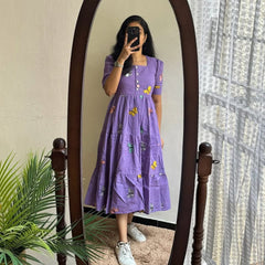 Women's Butterfly Purple Printed Rayon Midi Dress
