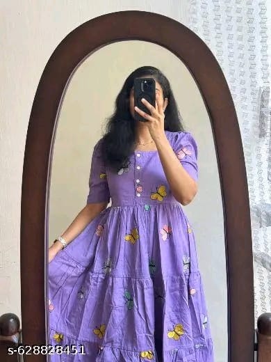 Women's Butterfly Purple Printed Rayon Midi Dress
