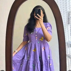 Women's Butterfly Maroon Printed Rayon Midi Dress