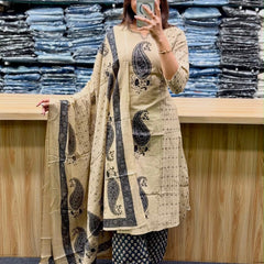 Women's Beige Paisley Printed Kurta Set with Dupatta
