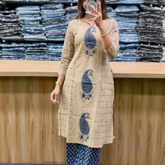 Women's Beige Paisley Printed Kurta Set with Dupatta