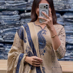 Women's Beige Paisley Printed Kurta Set with Dupatta