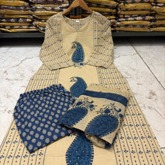 Women's Beige Paisley Printed Kurta Set with Dupatta