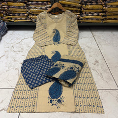 Women's Beige Paisley Printed Kurta Set with Dupatta