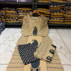Women's Beige Paisley Printed Kurta Set with Dupatta