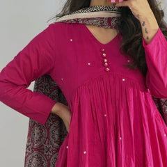 Women's Fuchsia Pink Anarkali Kurta Set with Printed Dupatta