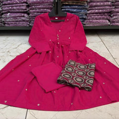 Women's Fuchsia Pink Anarkali Kurta Set with Printed Dupatta