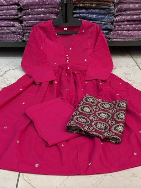 Women's Fuchsia Pink Anarkali Kurta Set with Printed Dupatta