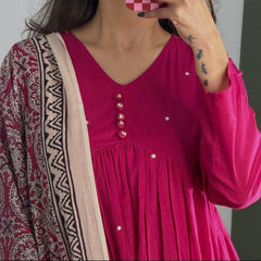 Women's Fuchsia Pink Anarkali Kurta Set with Printed Dupatta