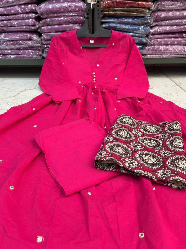 Women's Fuchsia Pink Anarkali Kurta Set with Printed Dupatta