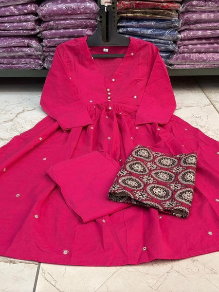 Women's Fuchsia Pink Anarkali Kurta Set with Printed Dupatta