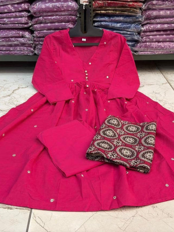 Women's Fuchsia Pink Anarkali Kurta Set with Printed Dupatta