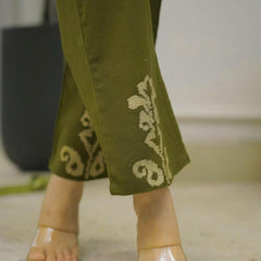 Women's Olive Green Embroidered Co-ord Set with Straight Pants