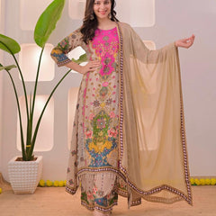 Floral Heritage Printed Straight Kurta Set with Dupatta