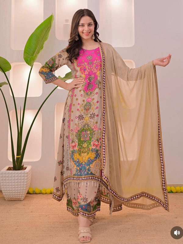 Floral Heritage Printed Straight Kurta Set with Dupatta